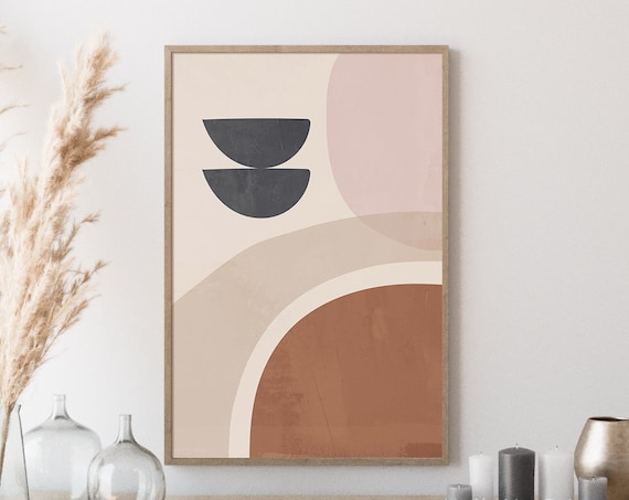 Terracotta Mid Century Art Pastel Minimalist Print Neutral Wall Art Beige Boho Decor Print Wall Art Geometric Print