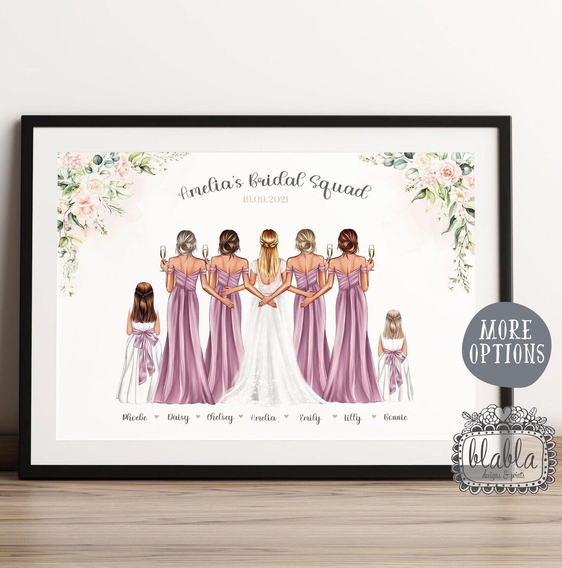 Personalised Bridal Squad Poster Bride With Bridesmaids Flower Girls