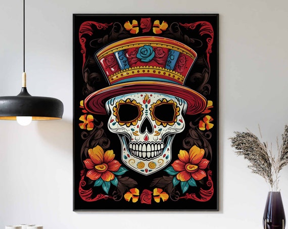 Mexican Art Skull Wall Art Mexican Print Mexican Poster Retro Decor Skull Art Print Vintage Poster Retro Wall Decor Skull Poster