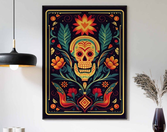 Mexican Art Skull Wall Art Mexican Print Mexican Poster Retro Decor Skull Art Print Vintage Poster Retro Wall Decor Skull Poster