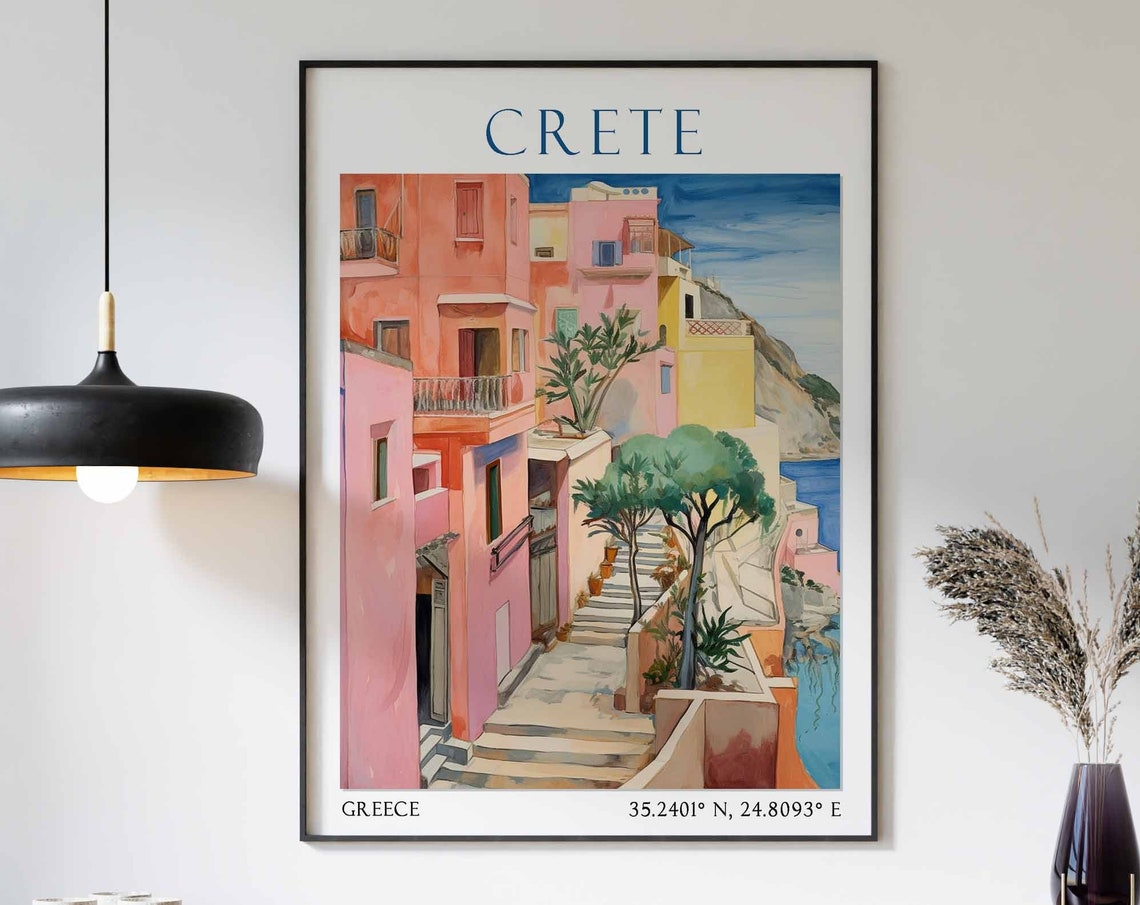 Crete Travel Print Crete Travel Poster Greece Wall Art Greek Island Travel Decor Vintage Decor Travel Gift Landscape Wall Art
