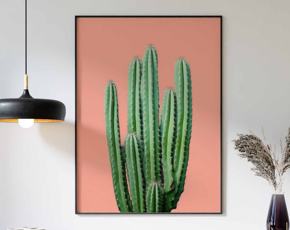Minimalist Columnar Cactus Cluster on a Peach Background Photo Poster