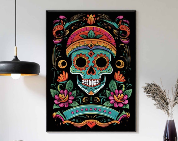 Mexican Art Skull Wall Art Mexican Print Mexican Poster Retro Decor Skull Art Print Vintage Poster Retro Wall Decor Skull Poster