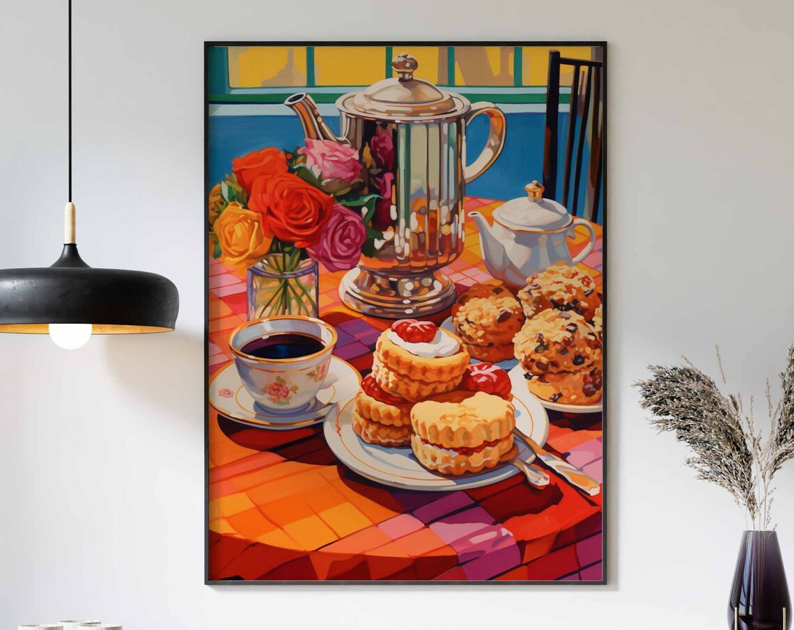 Joyful English Afternoon Tea Scones Silver Coffee Pot Art Poster