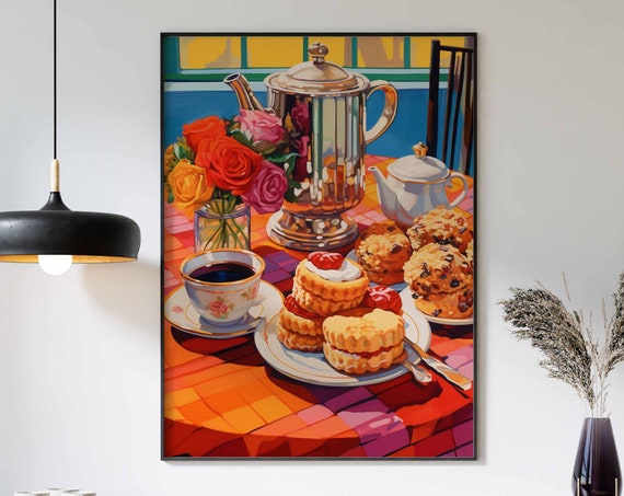 Food Print English Tea And Scones Print Kitchen Decor Food Poster Kitchen Art Food Wall Decor English Tea Art Vintage Decor