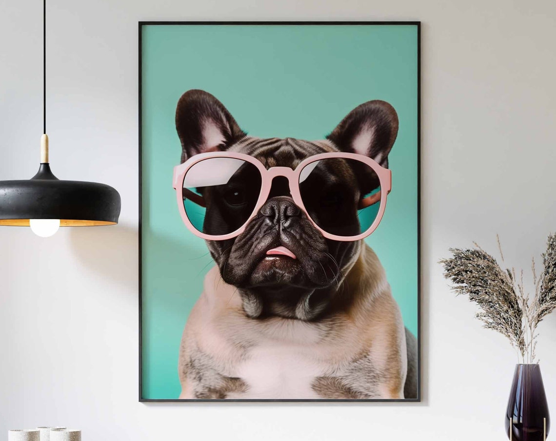 Bulldog Print Dog Poster Funny Dog Dcor Animal Print Animal Wall Art French Bulldog In Sunglasses Print Modern Dcor Animal Poster