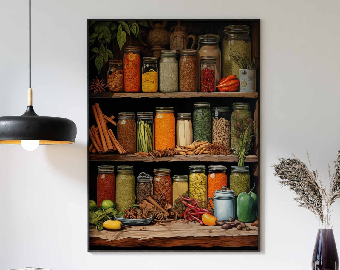 Colorful Spice Jar Shelf Cinnamon Chili Kitchen Decor Poster