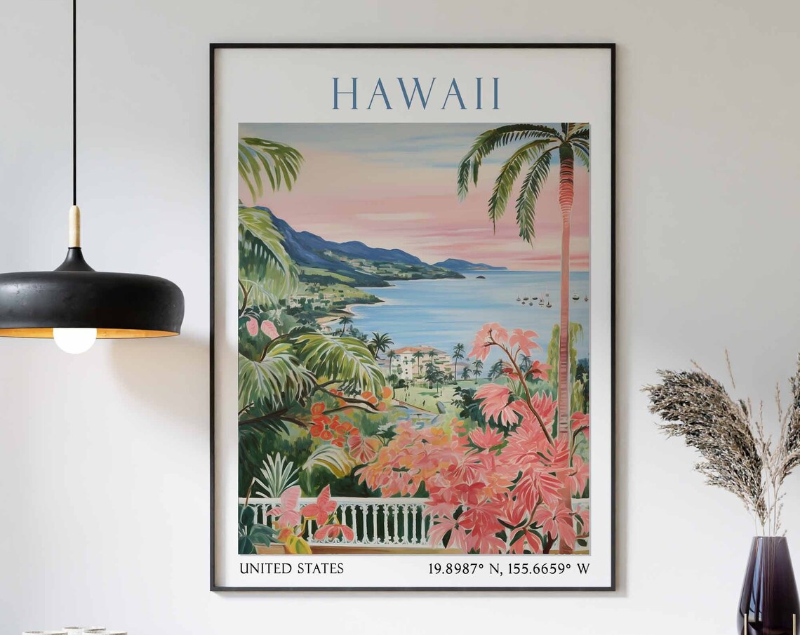 Hawaii Travel Print Hawaii Travel Poster Hawaii Landscape Print Tropical Paradise View Art Hawaii Travel Gift Vintage Hawaii Poster