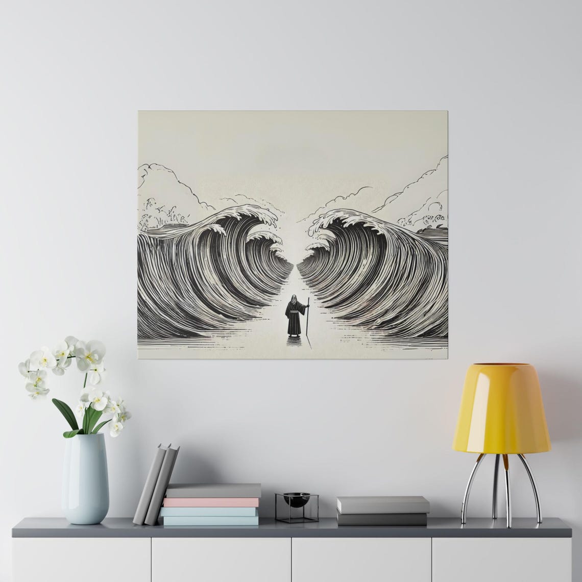 Moses Splitting The Red Sea Minimalist Monochromatic Edition Christian Artwork From Bible Stories Fast Shipping - Image 4