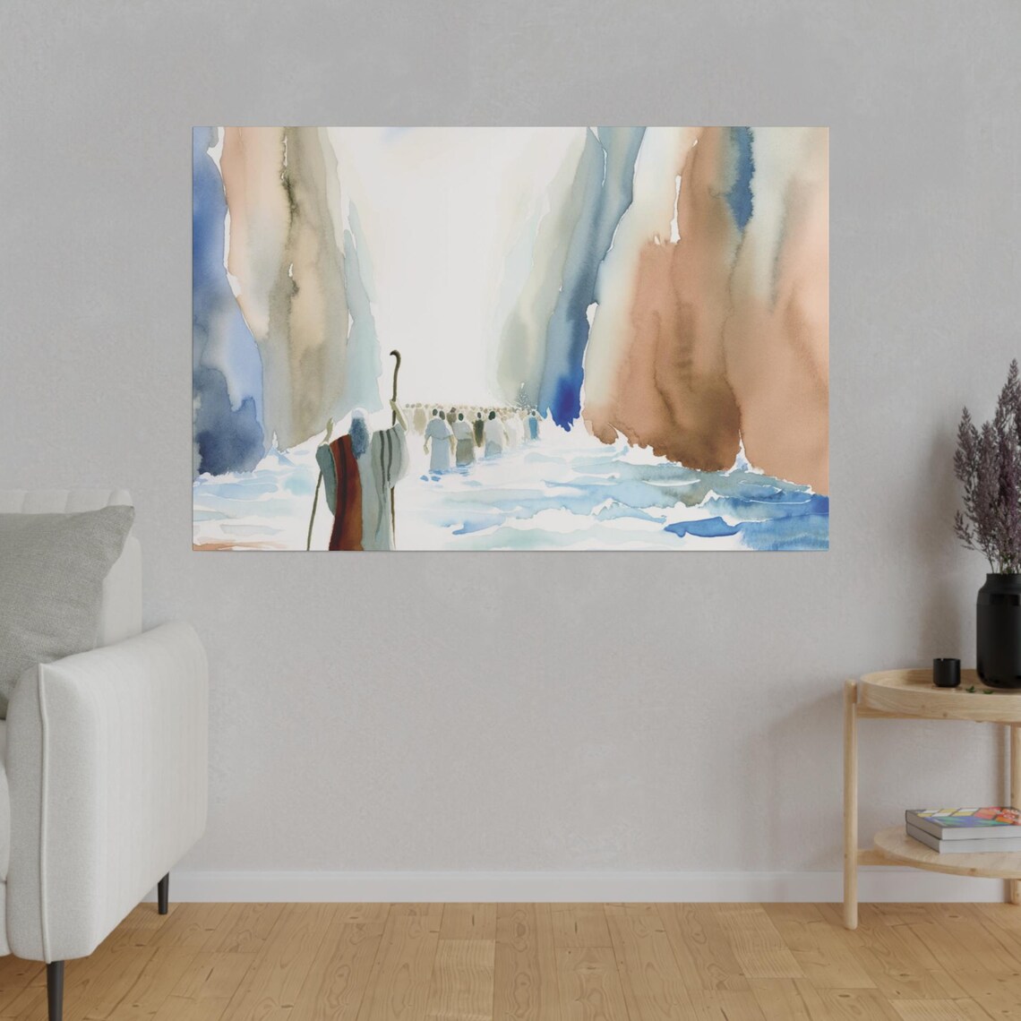 Soft Gentle Watercolor Moses Crossing The Red Sea Scene Poster - Image 3