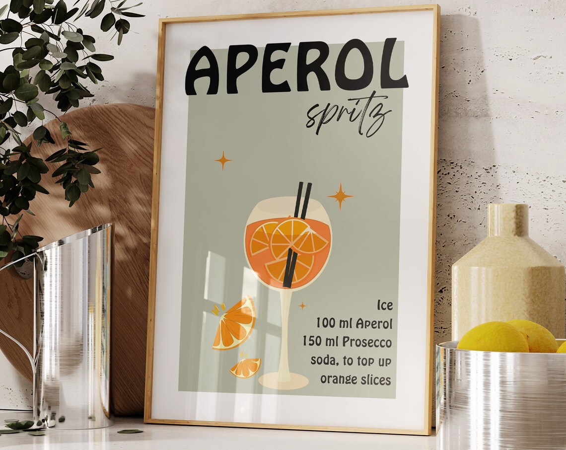 Retro Aperol Spritz Vintage Cocktail Art Print