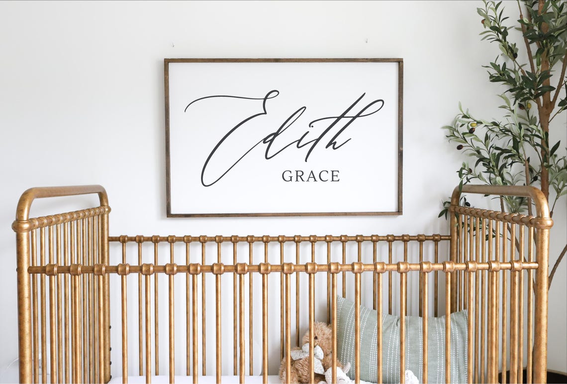 Baby Girl Name Sign Nursery Wall Decor Above The Crib Sign Modern Farmhouse Nursery Elegant Baby Girl Name Art Script Girl Name