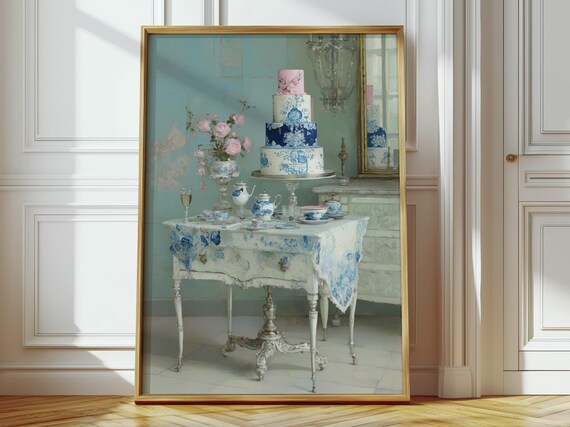 Coquette Tiered Cake Table Chinoiserie Kitchen Art Vintage Style Poster