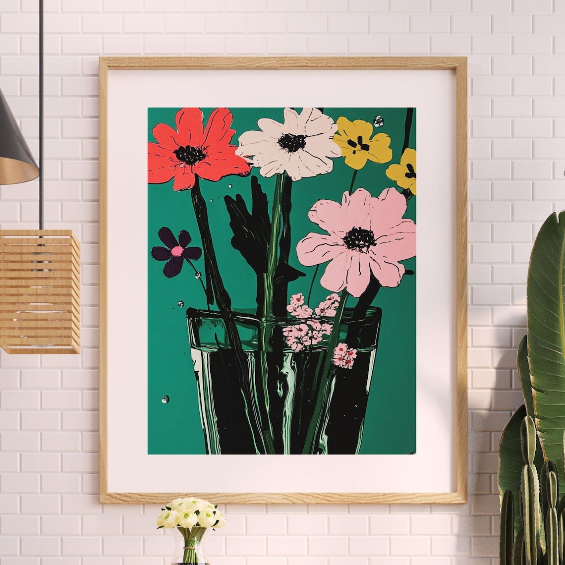 Still Life No1 Pop Art Flowers in Glass Vase on Green Art Poster