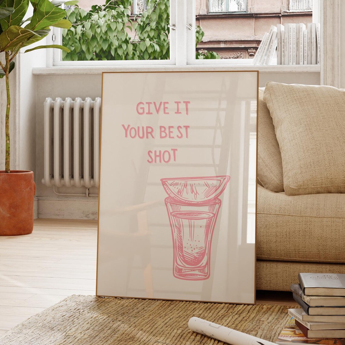 Give It Your Best Shot Pink Shot Glass Lime Girly Bar Art Poster