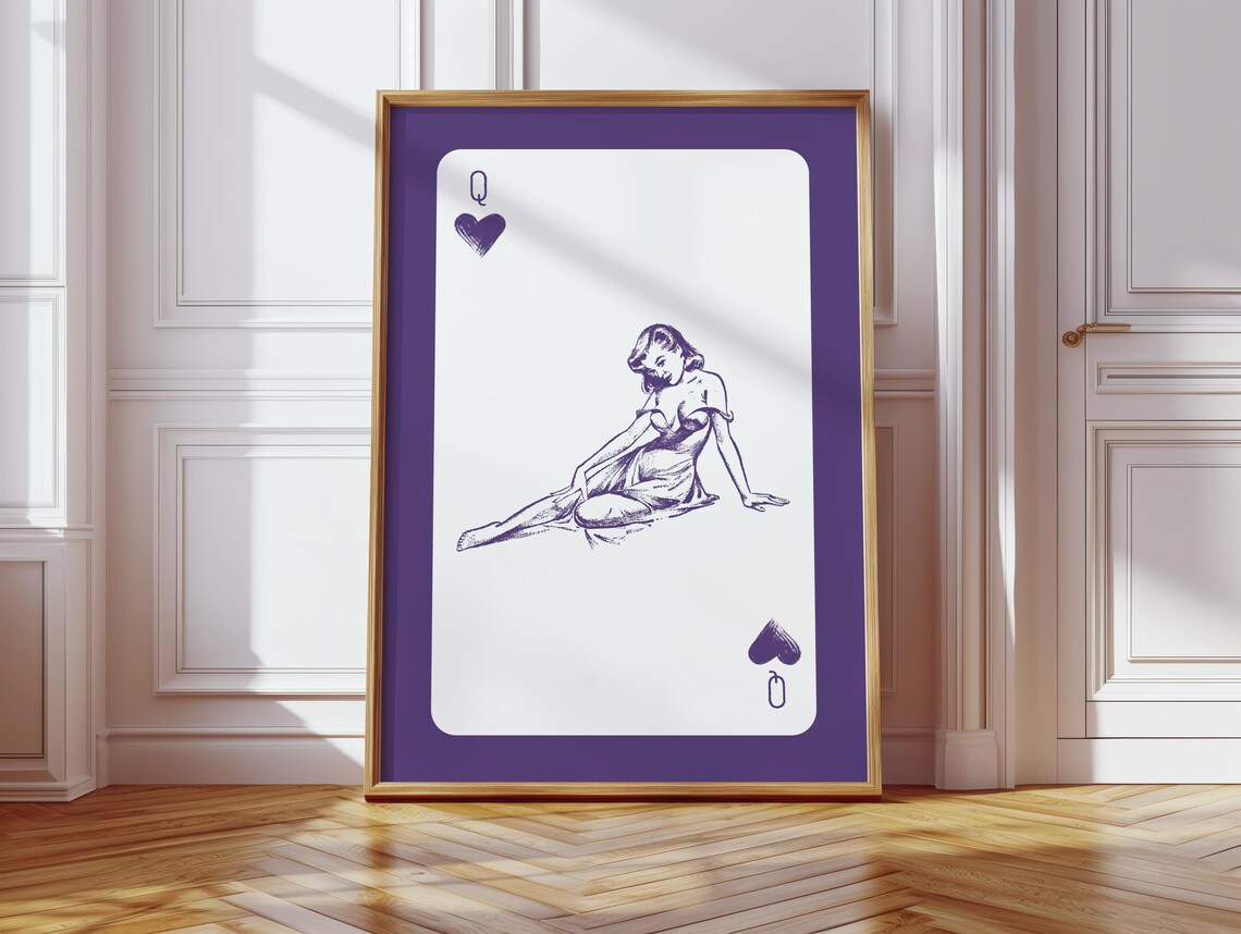 Purple Queen of Hearts Pinup Card Retro Glam Vintage Girly Wall Poster