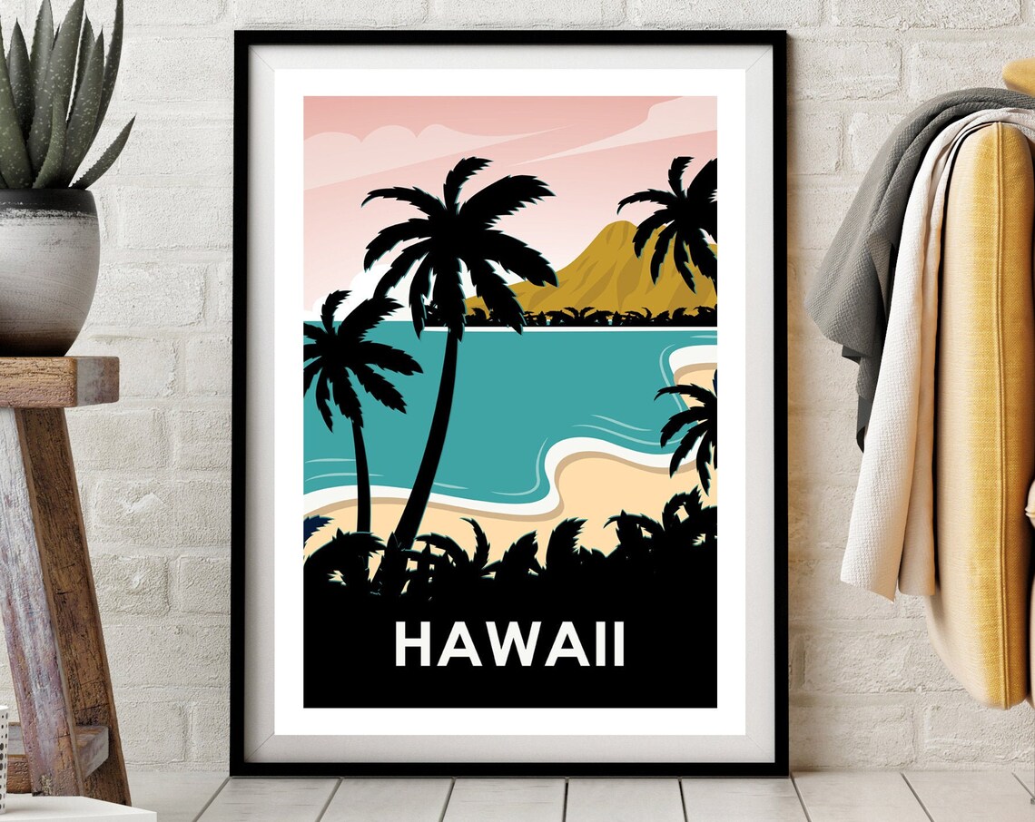 Hawaii Retro Travel Poster, Living Room Art Print