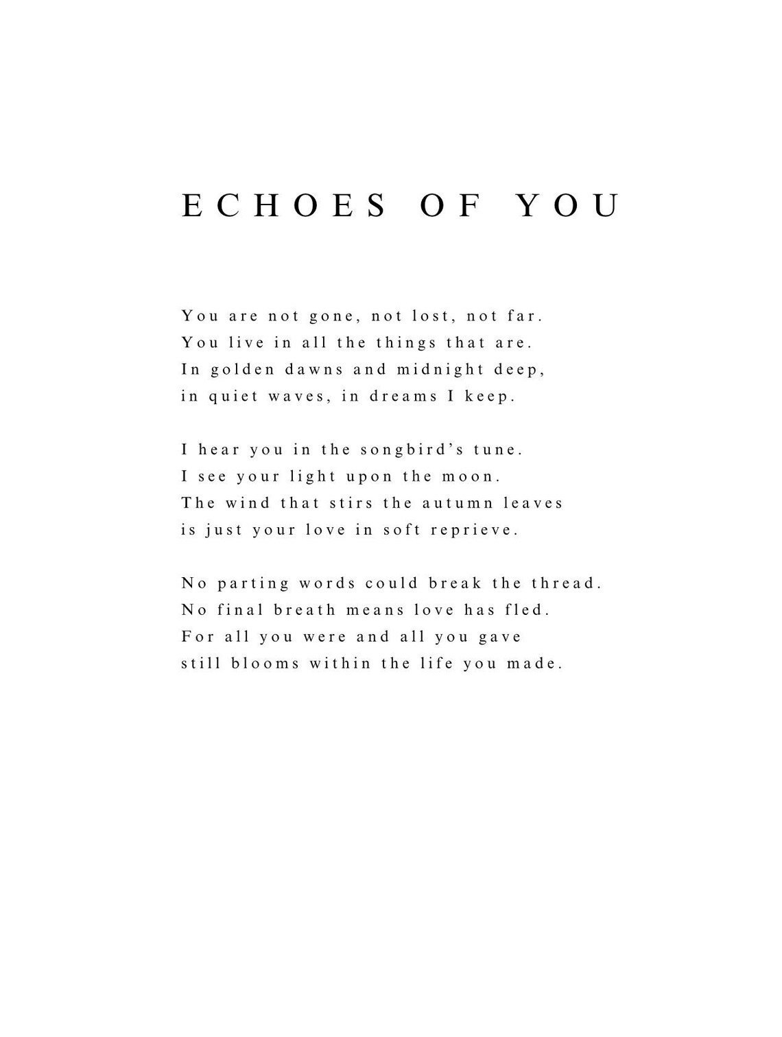 Echoes Of You Tender Grief Remembrance Poem Comfort Healing Poster - Image 2