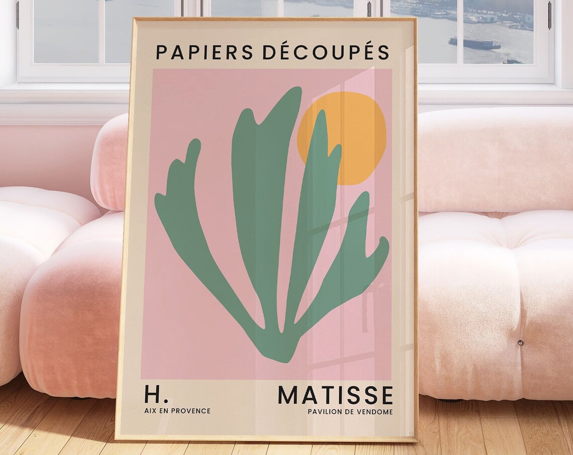 Henri Matisse Papiers Decoupes Teal Botanical Cutout Pink Sun Modern Wall Art