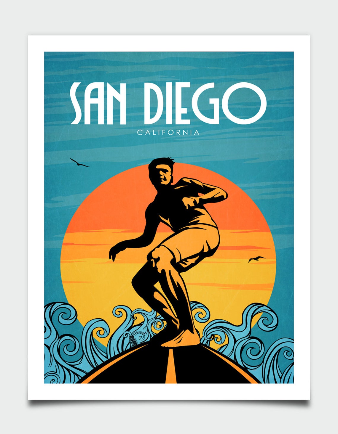 San Diego Travel Poster San Diego Travel Wall Art California Poster Retro Travel Poster Retro Travel Wall Art Surfing Poster - Image 3