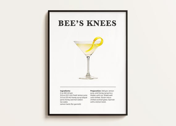 Bee's Knees Cocktail Recipe, Bar Kitchen Art Print