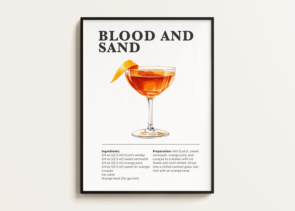 Blood and Sand Scotch Cocktail Recipe with Orange Twist Poster