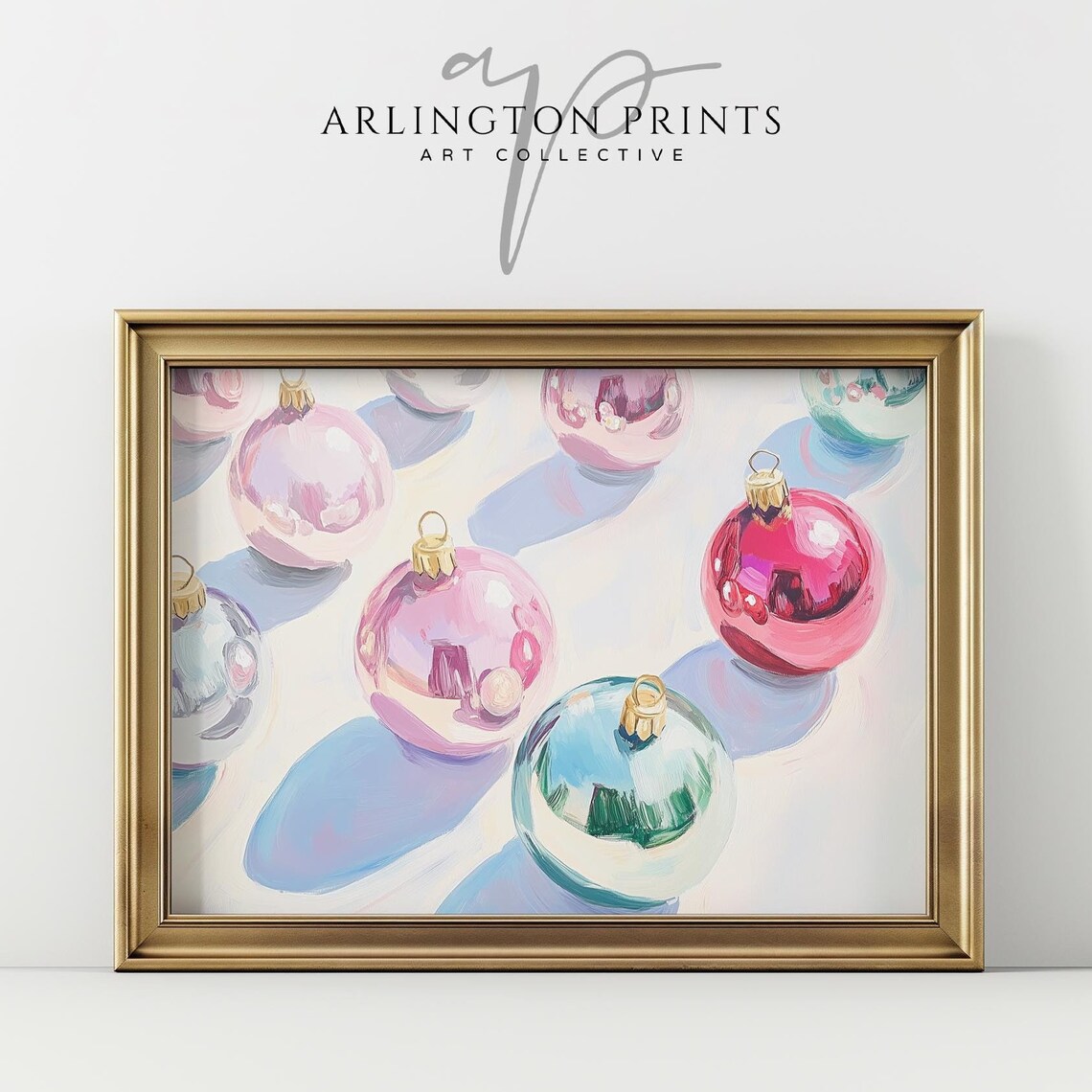 Pastel Glass Baubles Pink Blue Shadows Watercolor Ornament Art Poster