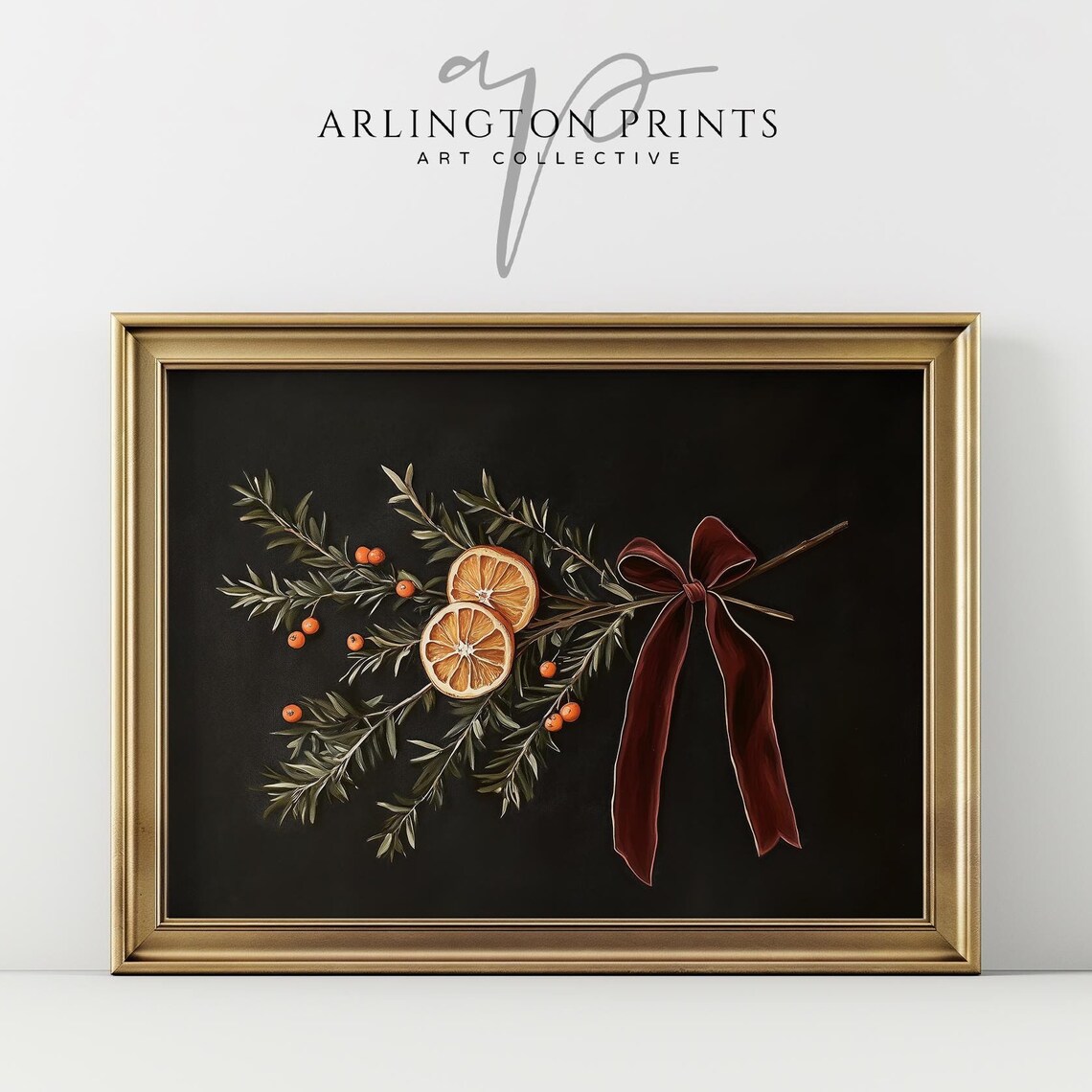 Vintage Moody Christmas Greenery Art Print