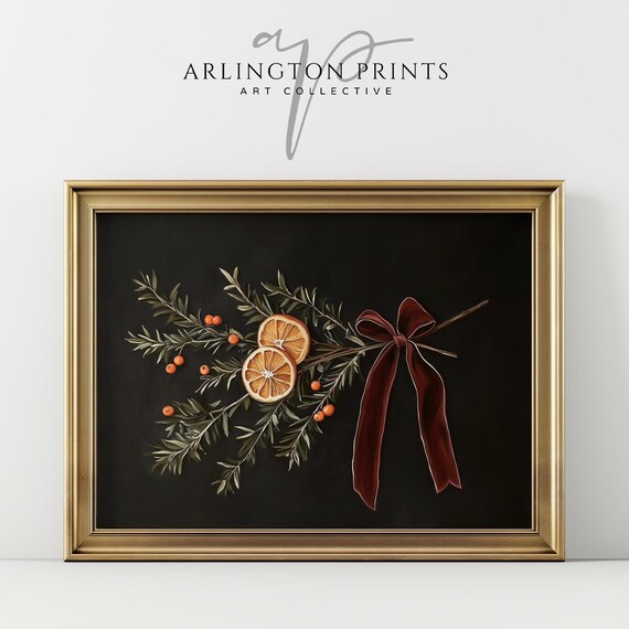 Vintage Moody Christmas Greenery Art Print
