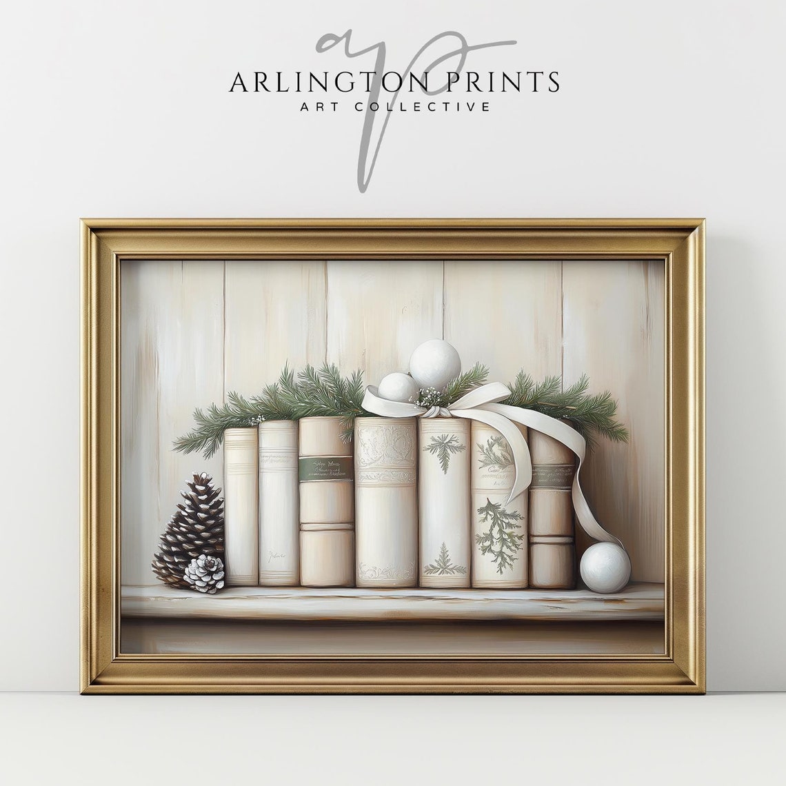 Vintage Rustic Christmas Books White Winter Farmhouse Decor Print
