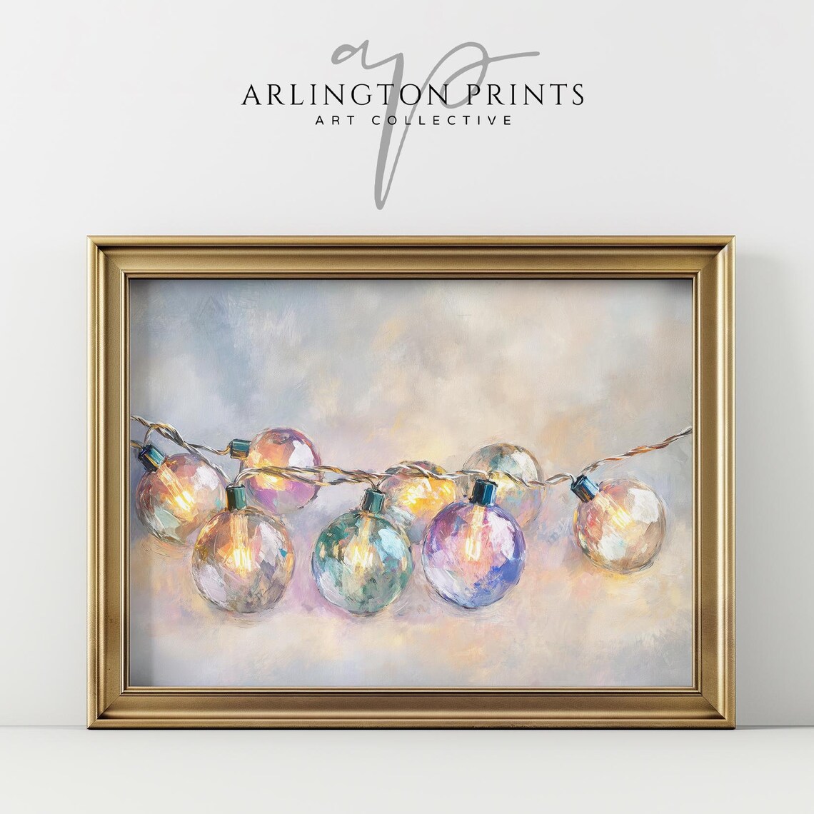 Pretty Pastel Christmas Lights, Holiday Wall Art Print