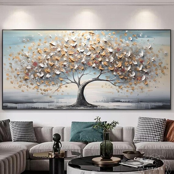 3d Textured Original Acrylic Painting On Abstract Painting Framed Wall Art Gold Tree Painting For Gifts Wabi Sabi Style Wall Decor