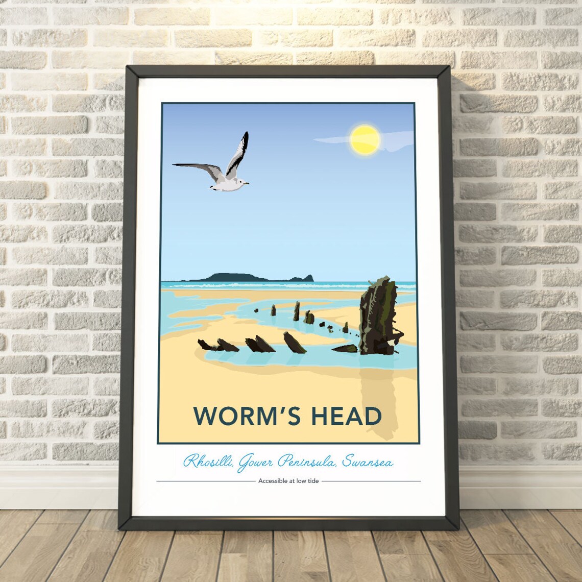 Worm's Head Rhossili Gower Peninsula Swansea Coast Travel Poster