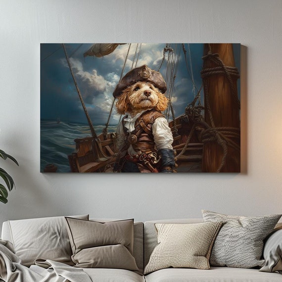 Golden Doodle Pirate Maximalist Eclectic Victorian Print Bold Altered Party Portrait Fantasy Fun Colorful Renaissance Rustic Art