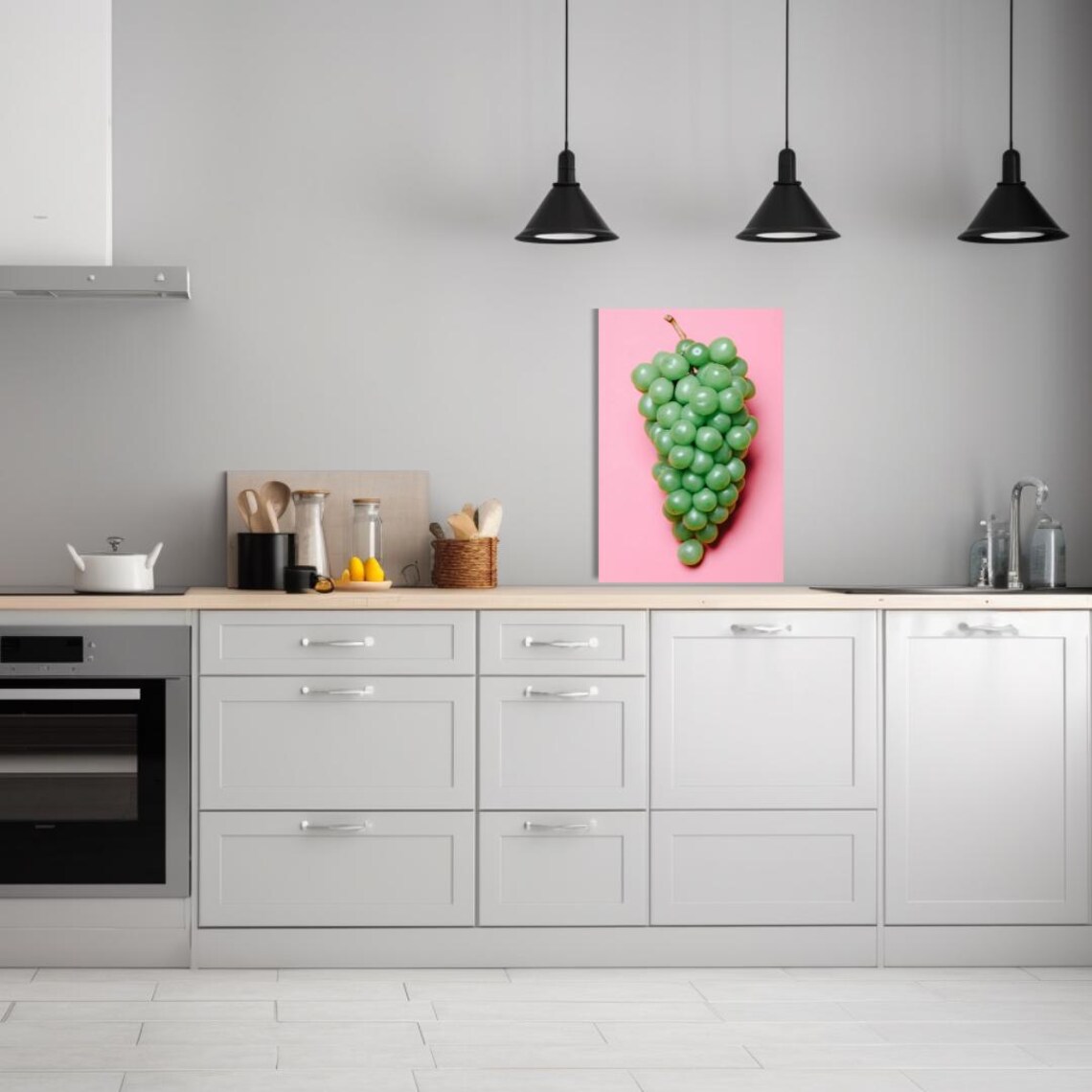 Green Grapes On Pink Background, Kitchen Decor - Image 6