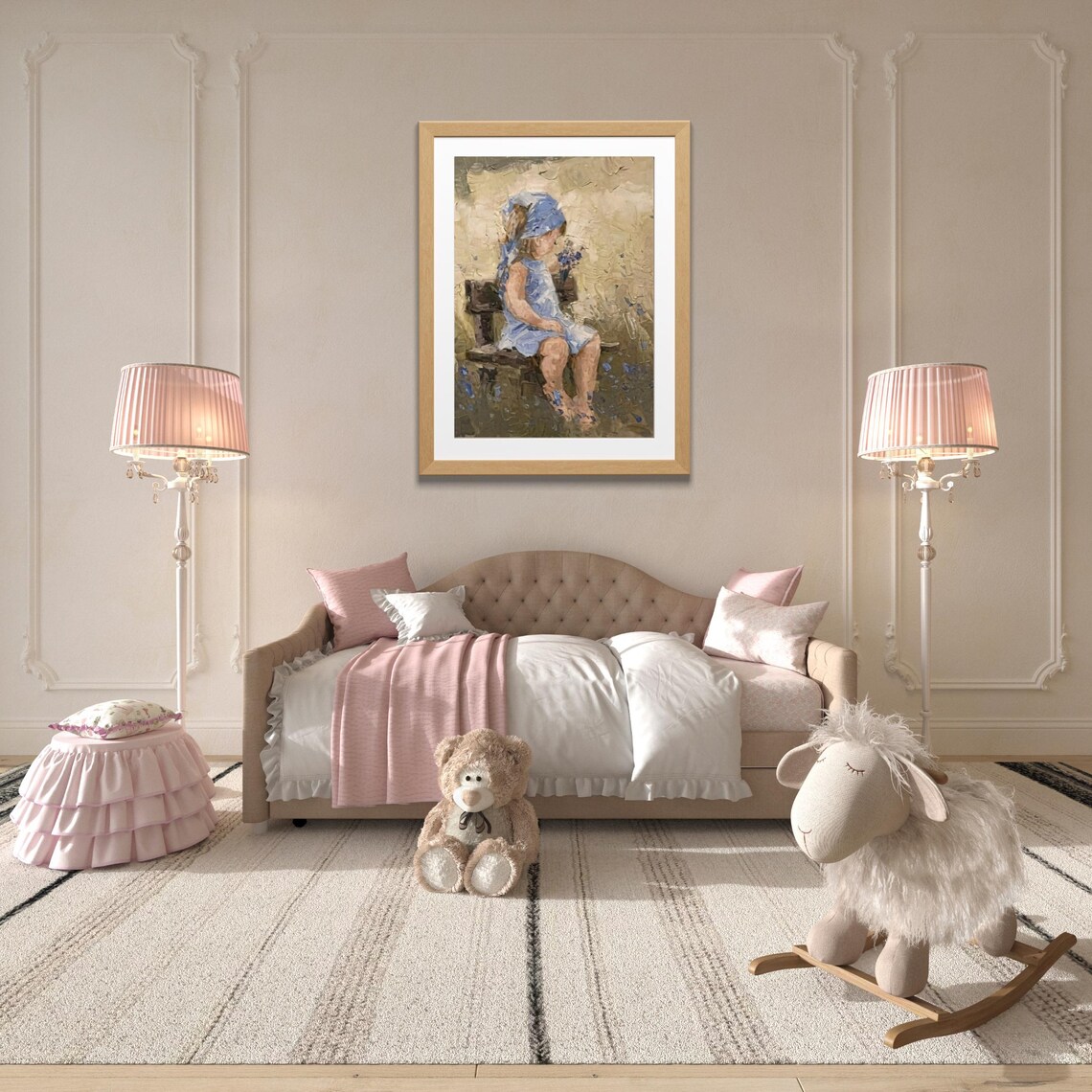 Girl In Blue Dress With Flowers, Impressionist Art Print - Image 6