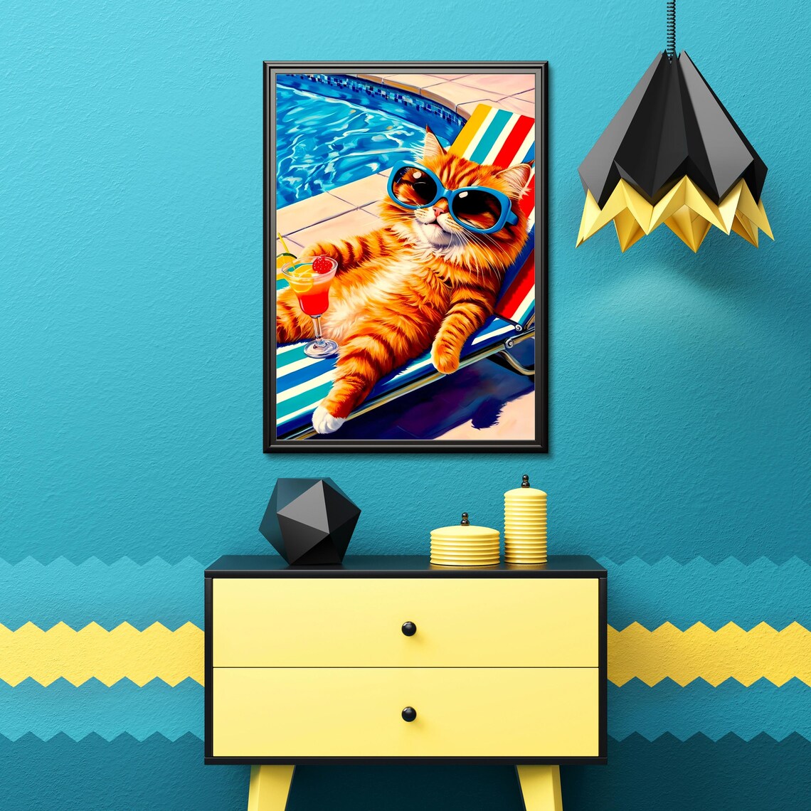 Poolside Cat Funny Summer Cat Art Print - Image 6