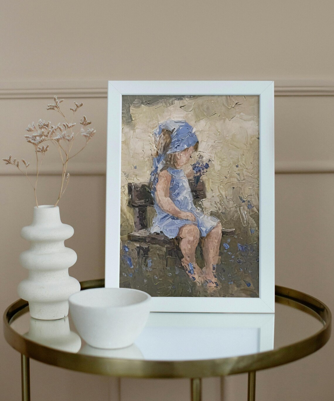 Girl In Blue Dress With Flowers, Impressionist Art Print - Image 3
