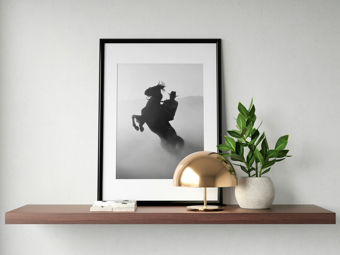 Cowboy Silhouette On Rearing Horse Art Print - Image 4