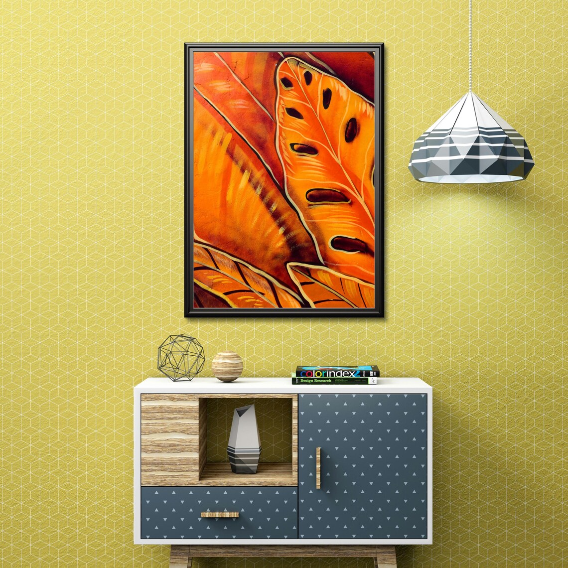 Orange Abstract Tropical Leaf Wall Art Print - Image 5