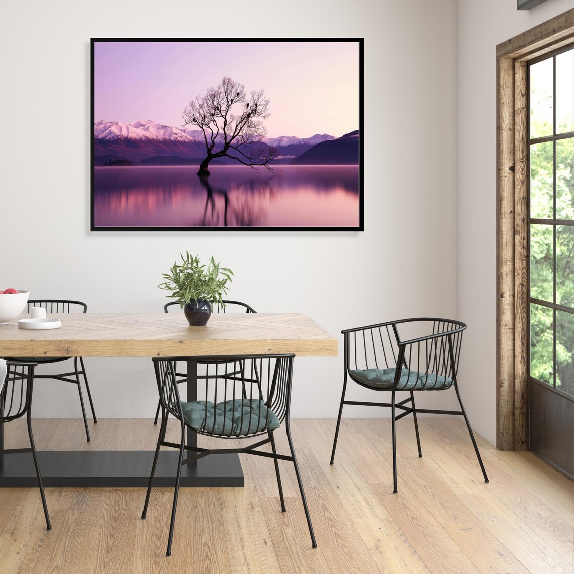 Serene Sunset Landscape With Lone Tree, Mountains