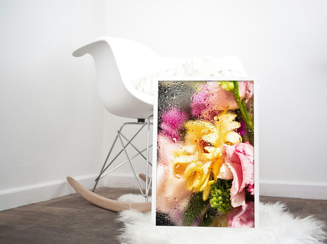 Abstract Floral Art, Vibrant Flowers Behind Rainy Glass - Image 5