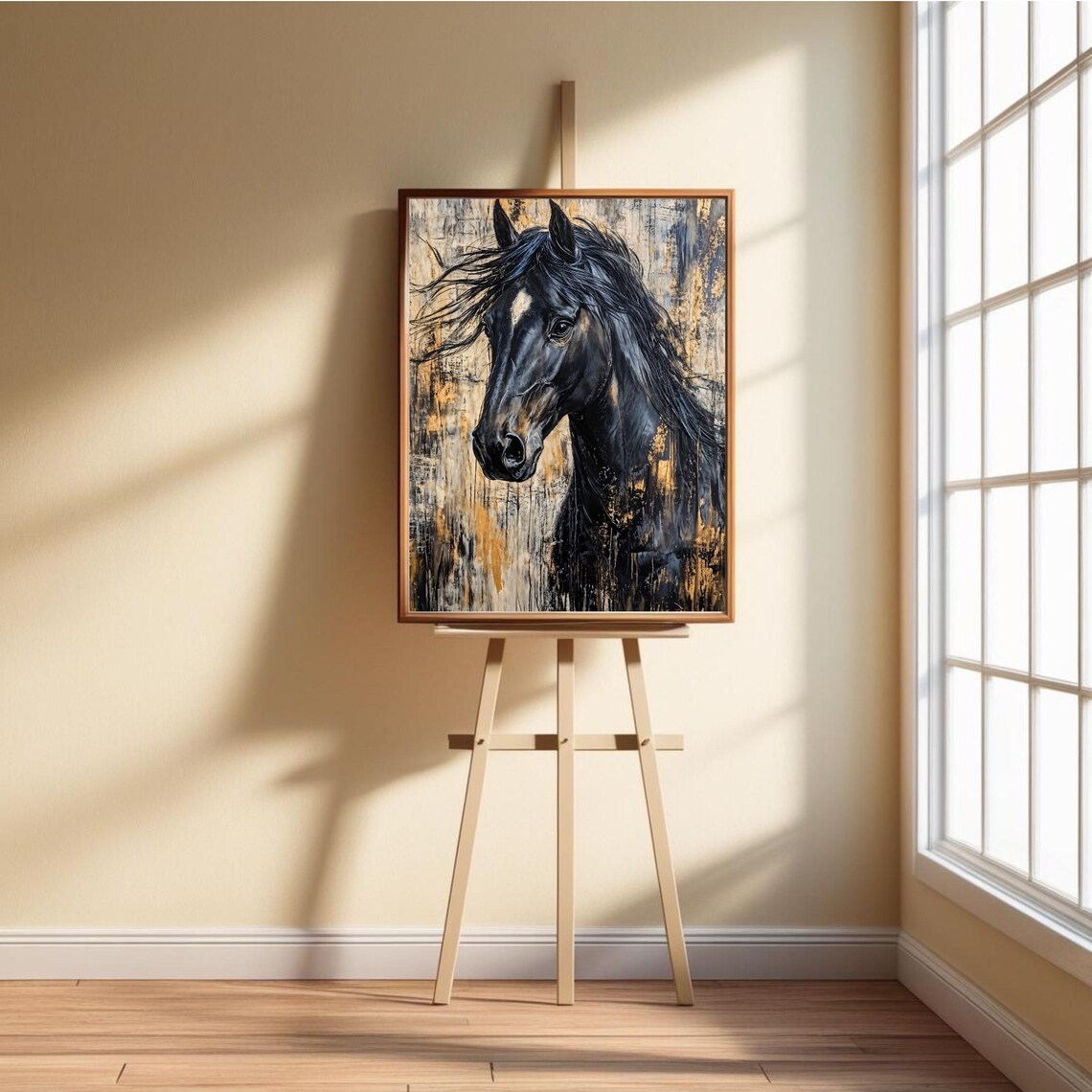 Wild Black Horse Painting, Modern Abstract Equine Art - Image 3