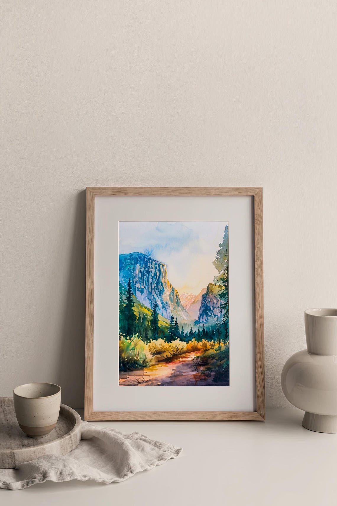 Yosemite Valley Sunrise Granite Cliffs Meadow Watercolor Poster Nature - Image 3