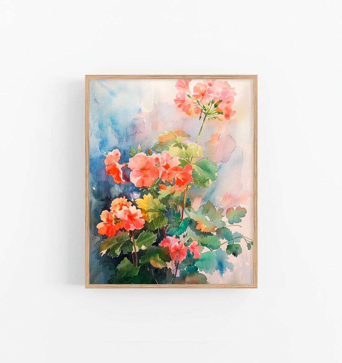 Geranium Watercolor Art Print, Spring Flowers Decor
