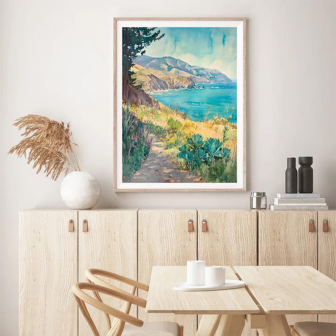 Big Sur California Coastline Watercolor Cliffs Ocean Scenic Poster - Image 2