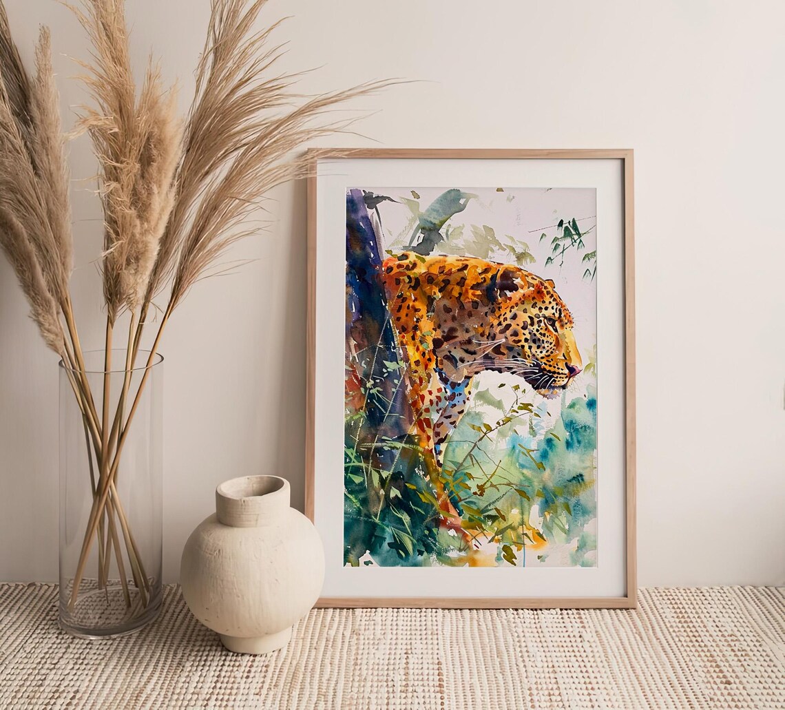 Leopard Watercolor Wild Big Cat Jungle Wildlife Nature Art Print - Image 4