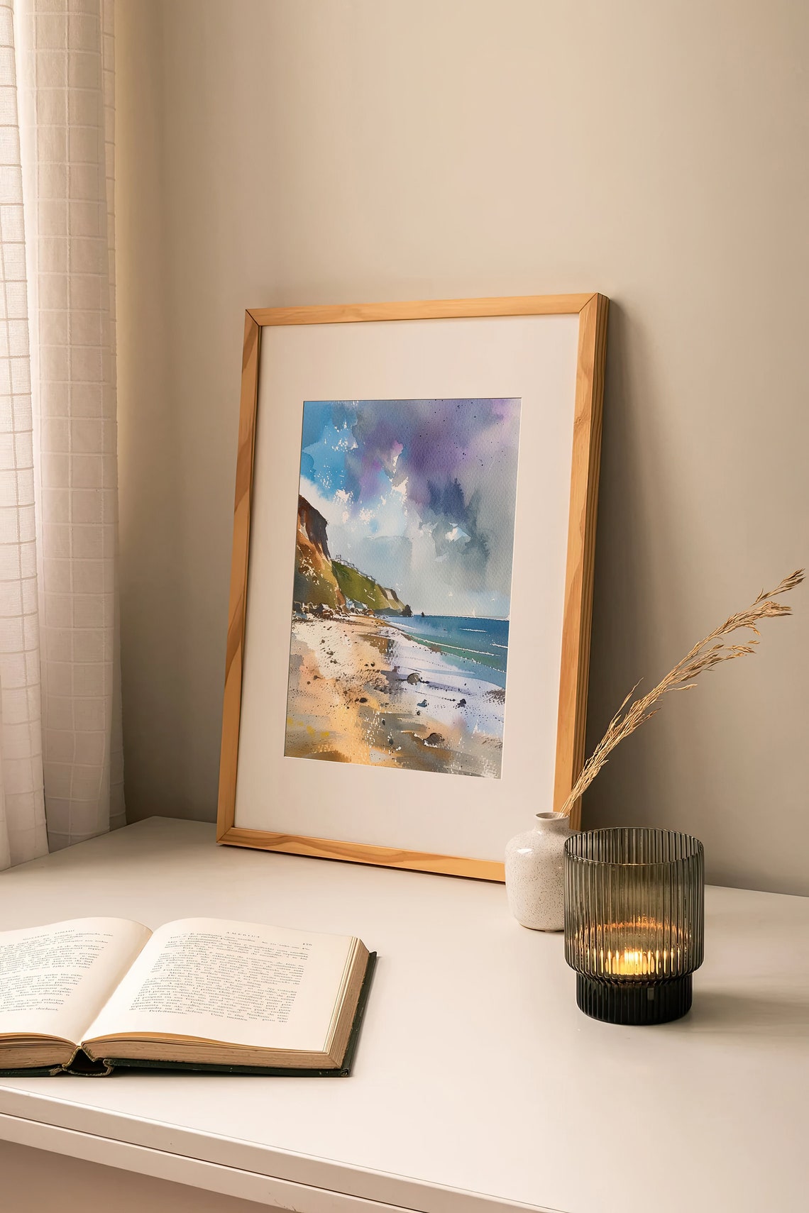 Cornwall England Sandy Beach Cliffs Coastal Watercolor Poster - Image 2
