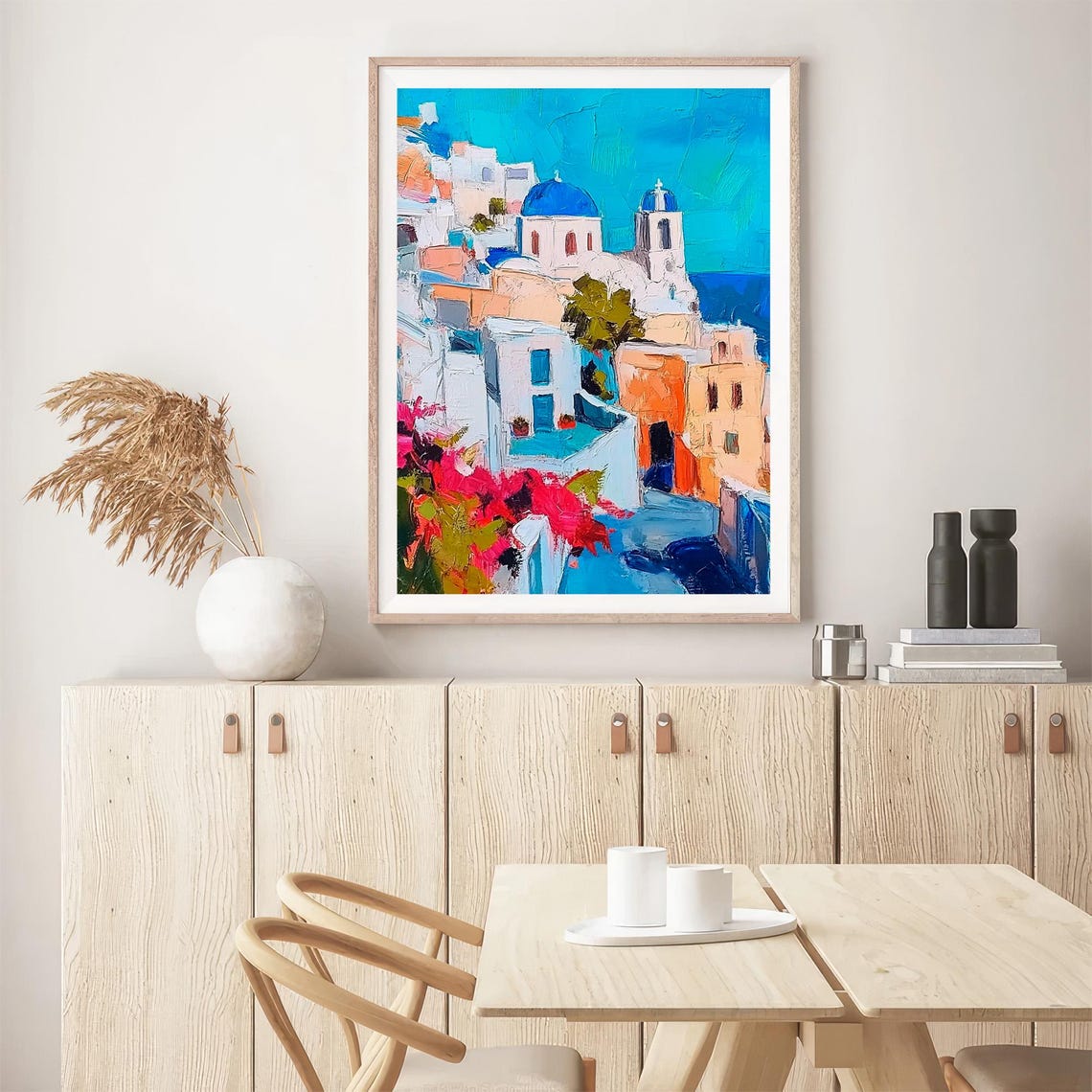 Stunning Santorini Blue Domes Greece Oil Painting Style Poster - Image 5