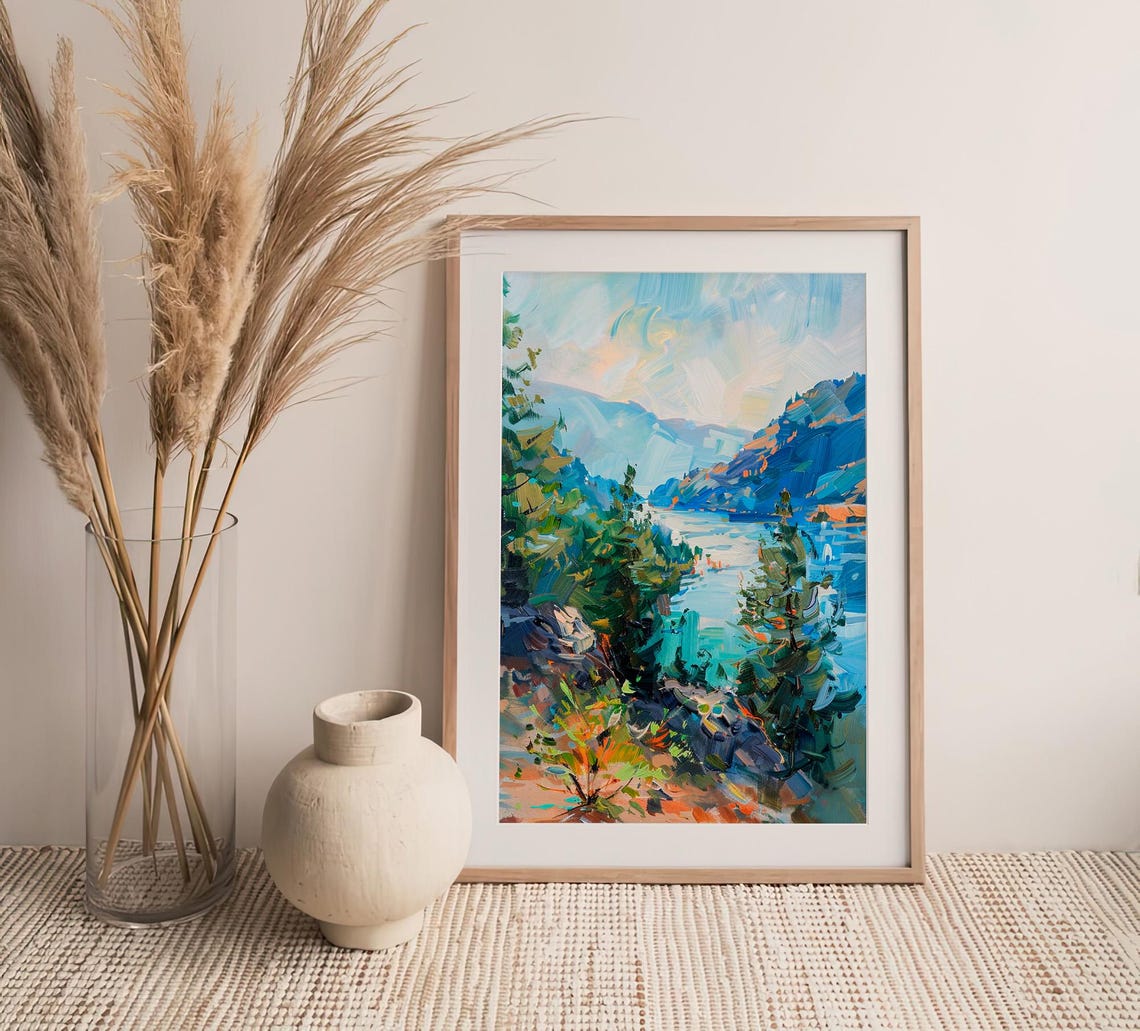 Columbia River Gorge Oil Style Landscape Large Wall Decor Art Poster - Image 3